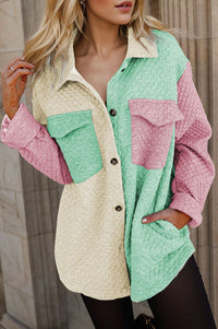 Thumbnail for Color Block Button Up Long Sleeve Shacket