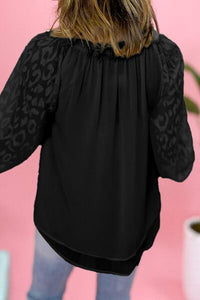 Thumbnail for Leopard Tie Neck Balloon Sleeve Blouse