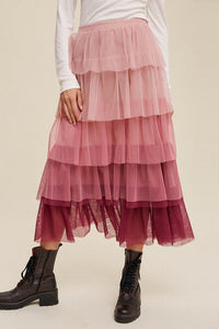 Thumbnail for Elastic Waist Layered Tulle Midi Skirt