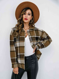 Thumbnail for Plaid Button Up Collared Neck Jacket