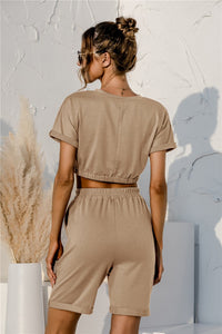 Thumbnail for Short Sleeve Cropped Top and Drawstring Shorts Lounge Set