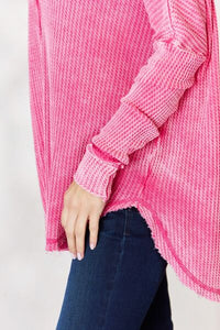 Thumbnail for Zenana Oversized Washed Waffle Long Sleeve Top