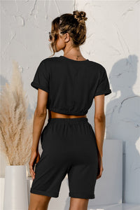 Thumbnail for Short Sleeve Cropped Top and Drawstring Shorts Lounge Set