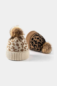 Thumbnail for Leopard Pom-Pom Cuffed Beanie