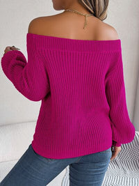 Thumbnail for Openwork Off-Shoulder Long Sleeve Sweater