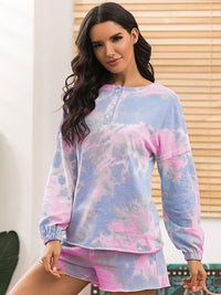 Thumbnail for Tie-Dye Long Sleeve Top and Shorts Lounge Set