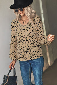 Thumbnail for Animal Print V-Neck High-Low Blouse