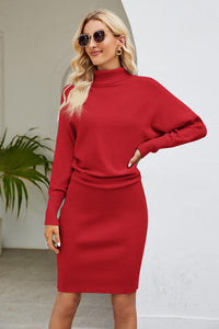 Thumbnail for Ribbed Mock Neck Long Sleeve Dress