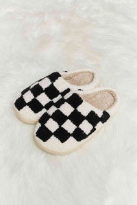 Thumbnail for Melody Checkered Print Plush Slide Slippers