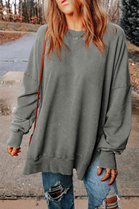 Thumbnail for Dropped Shoulder Round Neck Long Sleeve Blouse