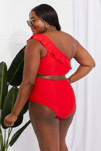 Thumbnail for Marina West Swim Seaside Romance Ruffle One-Shoulder Bikini in Red