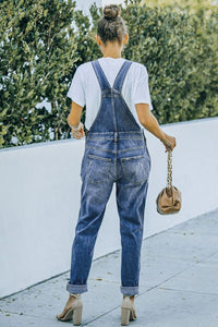 Thumbnail for Pocketed Distressed Denim Overalls