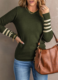 Thumbnail for Striped Round Neck Long Sleeve Knit Top