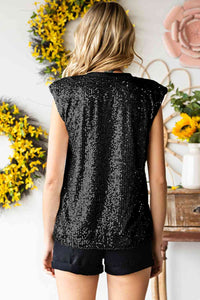 Thumbnail for Sequin Round Neck Capped Sleeve Tank