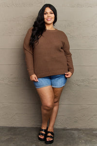 Thumbnail for Zenana Breezy Days Plus Size High Low Waffle Knit Sweater