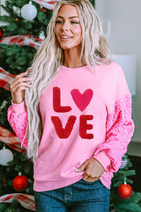 Thumbnail for LOVE Sequin Dropped Shoulder Sweatshirt