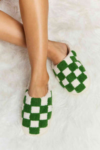 Thumbnail for Melody Checkered Print Plush Slide Slippers