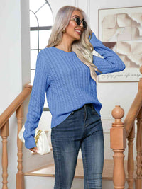 Thumbnail for Cable-Knit Round Neck Long Sleeve Sweater