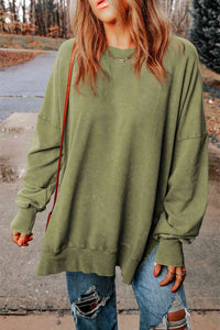 Thumbnail for Dropped Shoulder Round Neck Long Sleeve Blouse