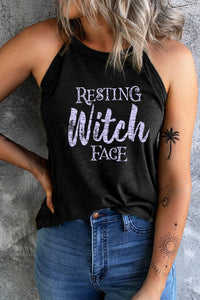 Thumbnail for Round Neck RESTING WITCH FACE Graphic Tank Top