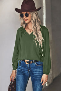 Thumbnail for Gathered Detail Tie-Neck Blouse