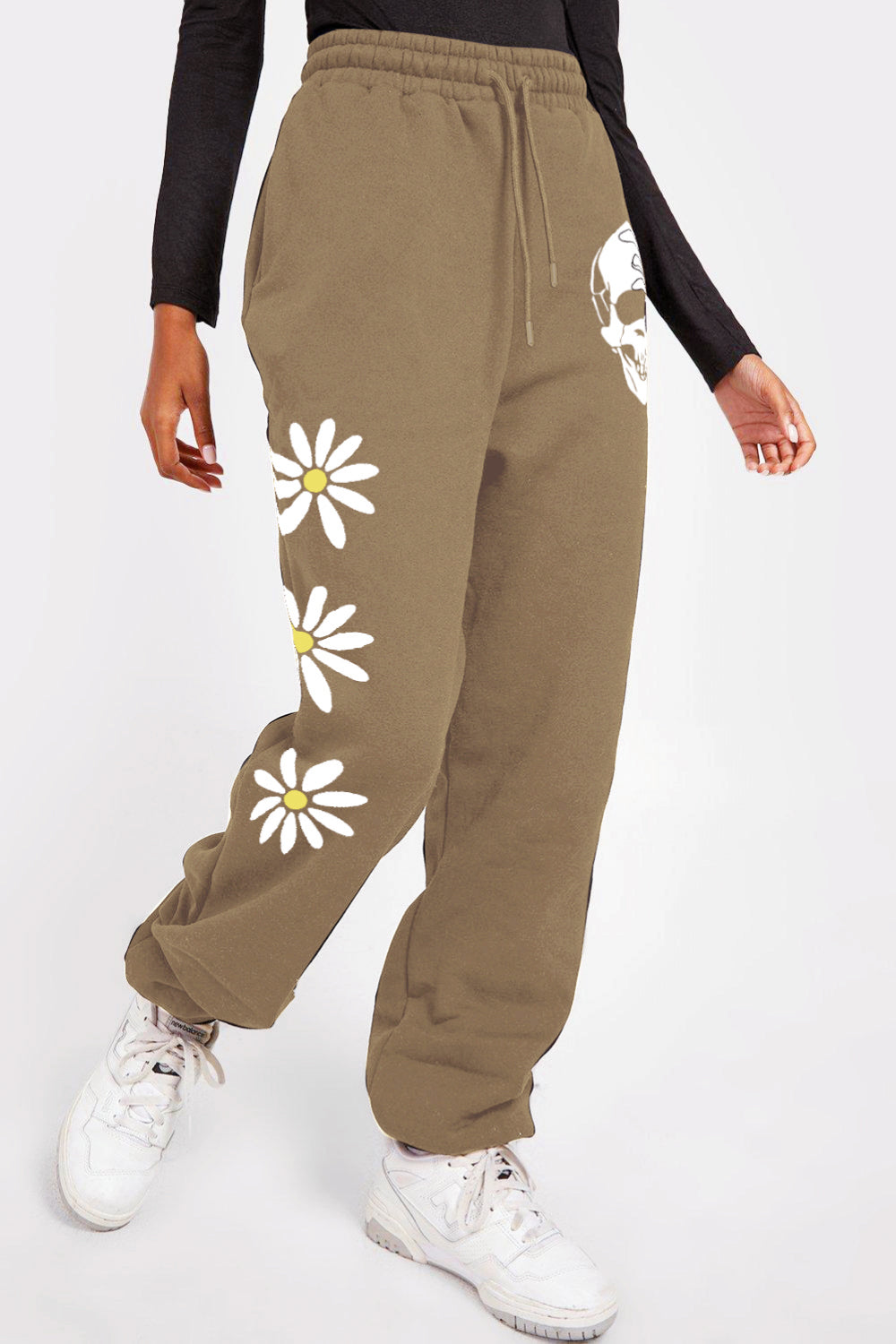 Simply Love Simply Love Full Size Drawstring Flower & Skull Graphic Long Sweatpants