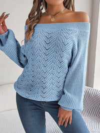 Thumbnail for Openwork Off-Shoulder Long Sleeve Sweater