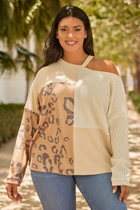 Thumbnail for Plus Size Leopard Color Block Long Sleeve T-Shirt