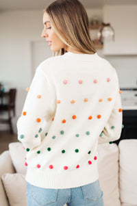 Thumbnail for Candy Buttons Pom Detail Sweater