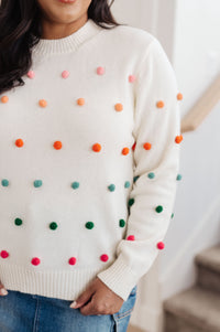 Thumbnail for Candy Buttons Pom Detail Sweater