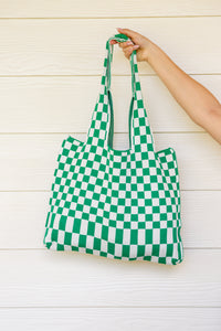 Thumbnail for Checkerboard Lazy Wind Big Bag in Green & White