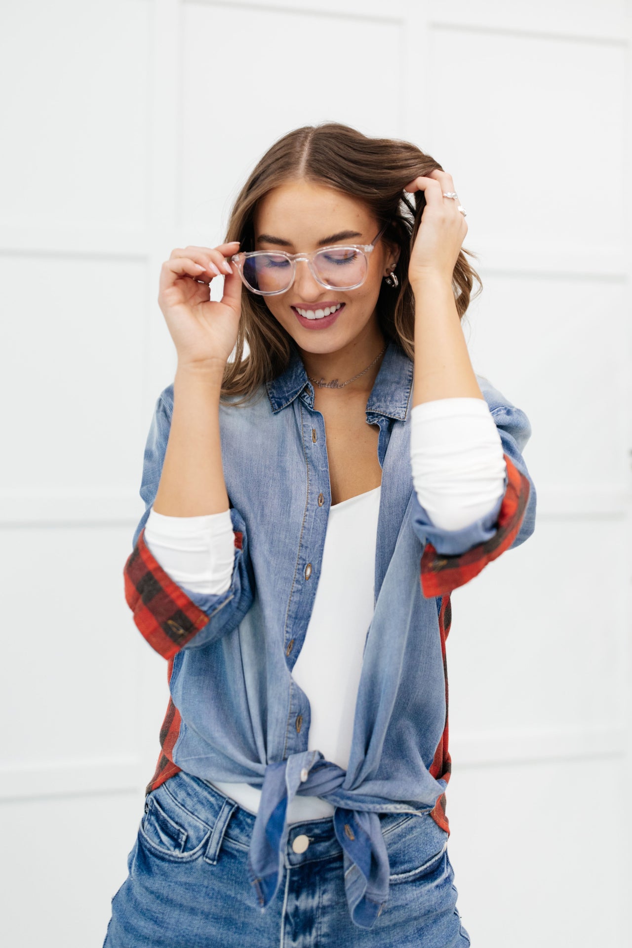 Checkered Denim Patch Shirt