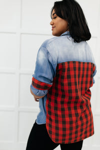 Thumbnail for Checkered Denim Patch Shirt