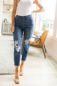 Thumbnail for Colt High Rise Button Fly Distressed Boyfriend Jeans