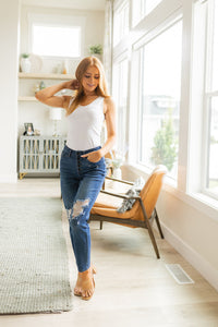 Thumbnail for Colt High Rise Button Fly Distressed Boyfriend Jeans