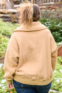 Thumbnail for Don't Stress Oversized Collar Sherpa Jacket In Taupe