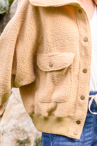 Thumbnail for Don't Stress Oversized Collar Sherpa Jacket In Taupe