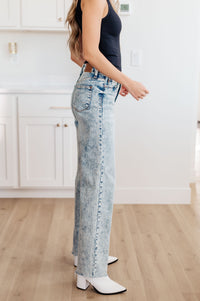 Thumbnail for Dory High Waist Mineral Wash Raw Hem Wide Leg Jeans