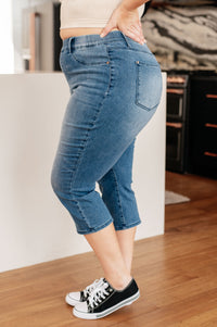 Thumbnail for Emily High Rise Cool Denim Pull On Capri Jeans