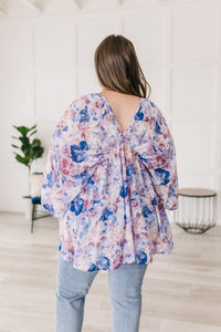 Thumbnail for Fabled in Floral Draped Peplum Top in Blue