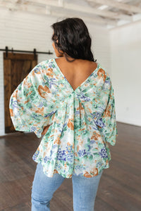 Thumbnail for Fabled in Floral Draped Peplum Top in Ivory