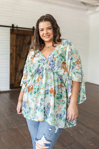 Thumbnail for Fabled in Floral Draped Peplum Top in Ivory