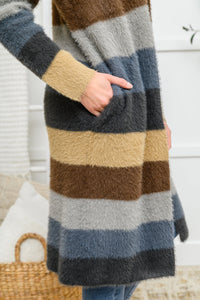 Thumbnail for Fuzzy Longline Cardigan In Blue & Cocoa