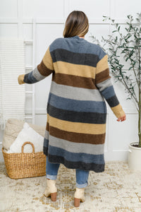 Thumbnail for Fuzzy Longline Cardigan In Blue & Cocoa