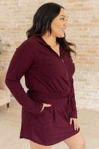 Thumbnail for Getting Out Long Sleeve Hoodie Romper in Maroon