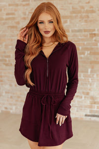 Thumbnail for Getting Out Long Sleeve Hoodie Romper in Maroon