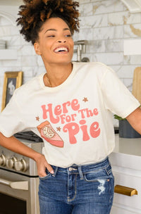 Thumbnail for Here For The Pie Graphic T-Shirt In Cream