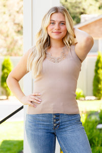 Thumbnail for I Can Love You Better Lace Tank in Taupe