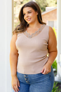 Thumbnail for I Can Love You Better Lace Tank in Taupe