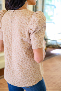 Thumbnail for Kelsi Jacquard Puff Sleeve Top In Tan